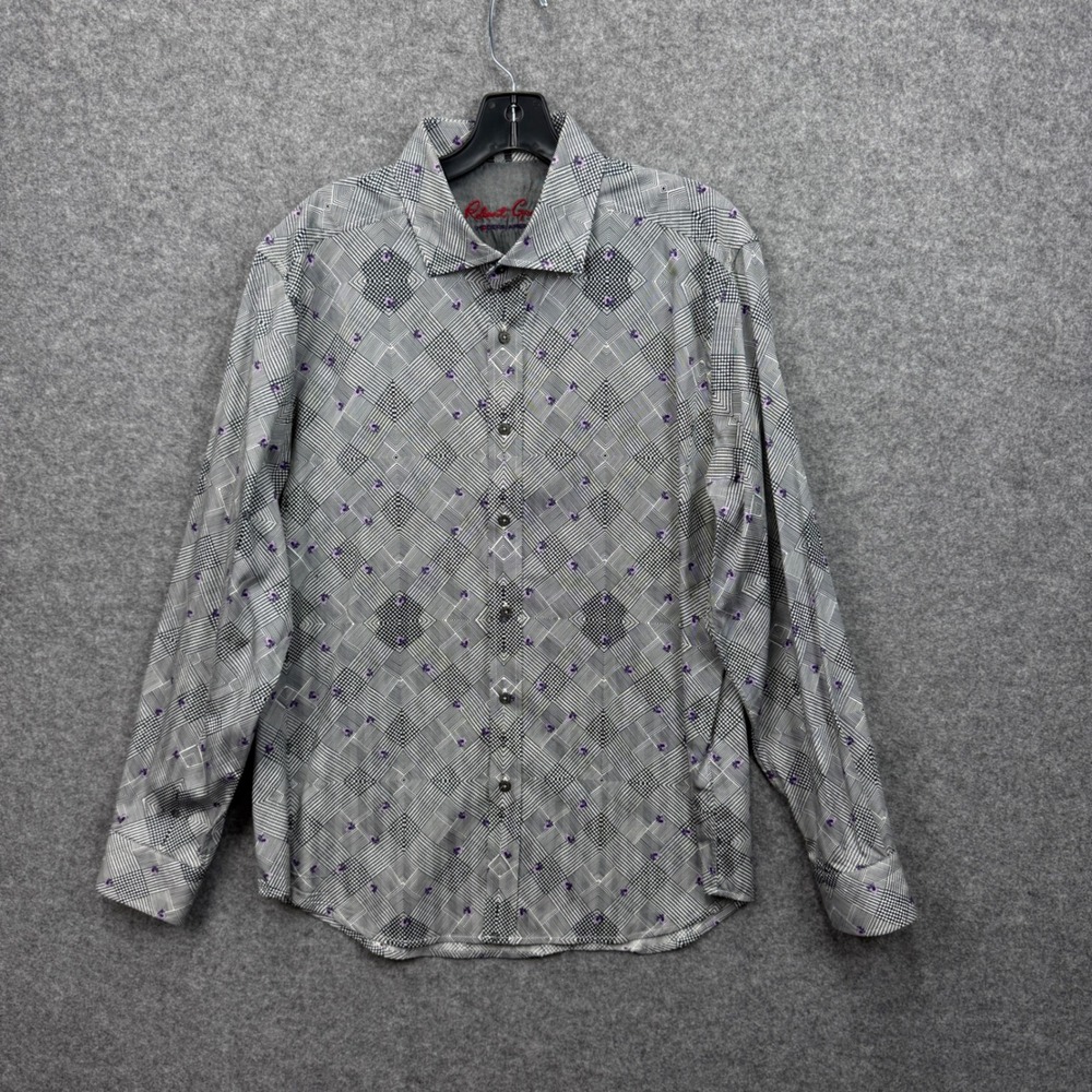 Robert Graham Mens XL Tailored Fit Button Down Shirt Geometric Diamond Purple XL